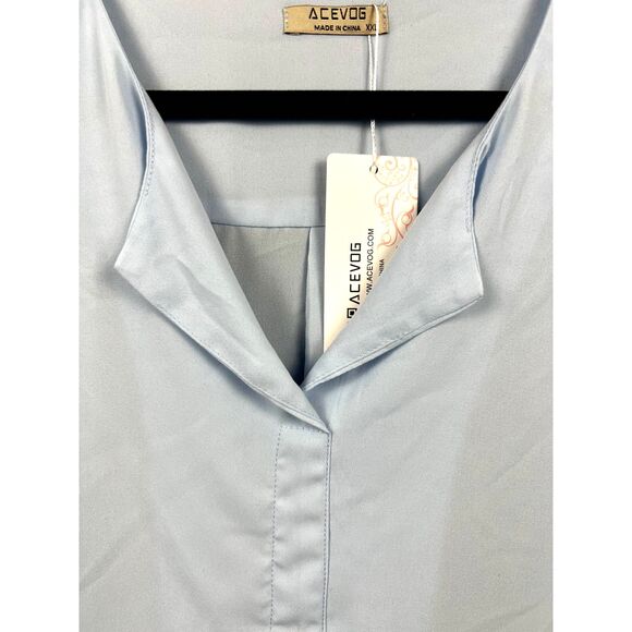 ACEVOG Women Chiffon Blouses LS Work Shirt Formal Casual Wear Blue SZ XXL: NWT - Picture 3 of 9